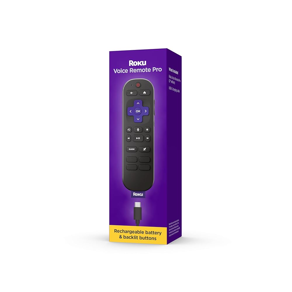 Roku Voice Remote Pro (2nd Ed.) | Rechargeable TV Remote Control with Hands-free Voice Controls, Backlit Buttons, & Lost Remote Finder - Replacement Remote Compatible with All Roku TV, Players & Audio